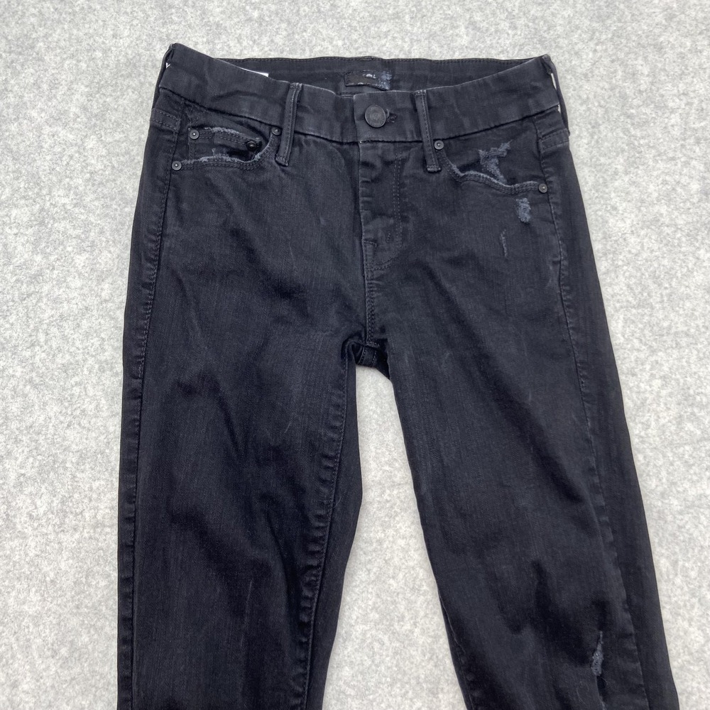 Mother Looker Ankle Fray Jeans Womens 24 (23x26) Black Distressed Stretch